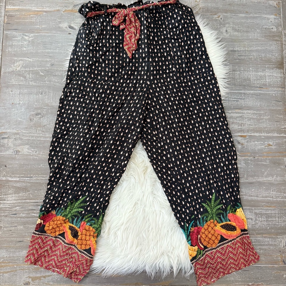 FARM RIO TUCKER PAPER-BAG PRINTED PANTS BLACK MOTIF XL - Picture 6 of 9